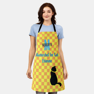 Modern Light Orange & Sun Yellow Checks Pattern Apron