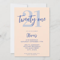 Modern Light Peach Blue Elegant 21st Birthday