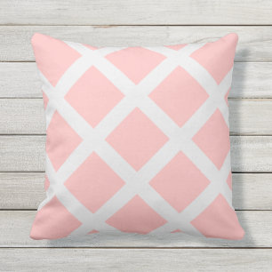 Modern Light Pink and White Criss Cross Stripes Outdoor Cushion