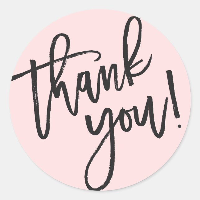 Modern light pink black brush script thank you classic round sticker (Front)