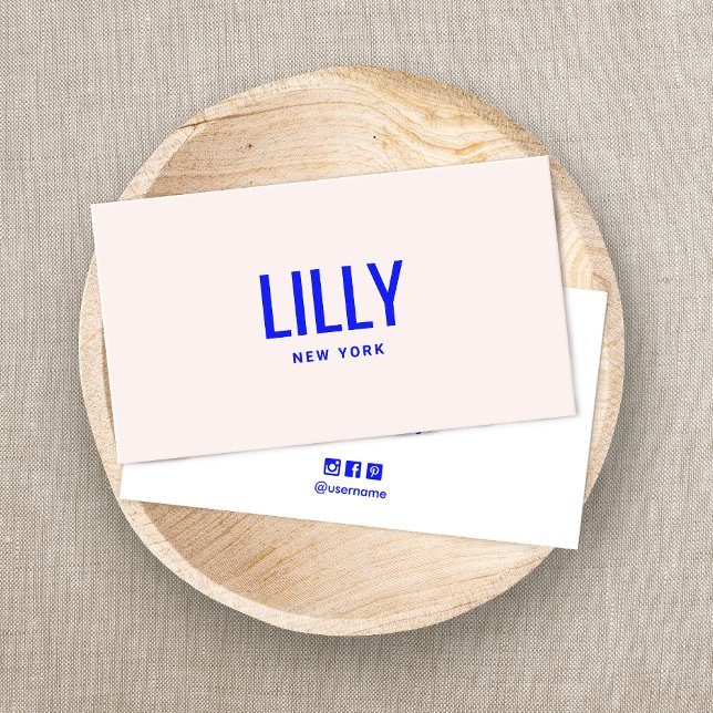 Modern Light Pink  Bold Blue Typography Business Card (Creator Uploaded)
