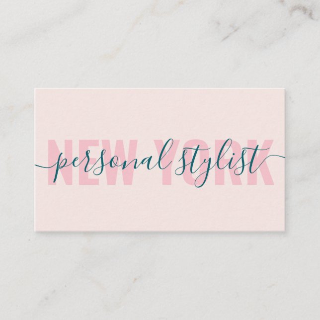 Modern light pink fashion stylist script signature business card (Front)