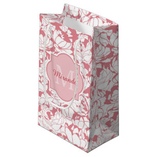 Modern Light Pink Floral Girly Monogram With Name Small Gift Bag