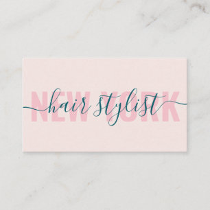 Modern light pink hair stylist script signature business card