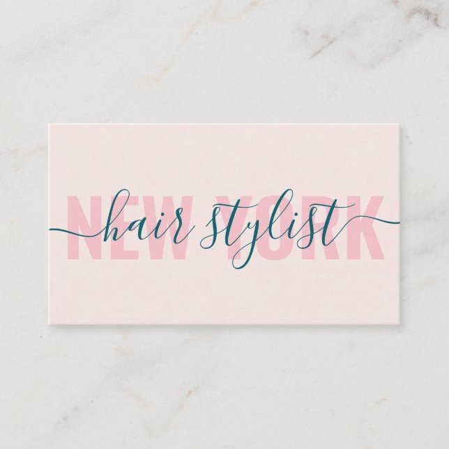 Modern light pink hair stylist script signature business card (Front)