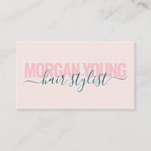 Modern light pink hair stylist script signature business card