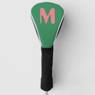 Modern Light Pink Initial Letter   Seaweed Green Golf Head Cover