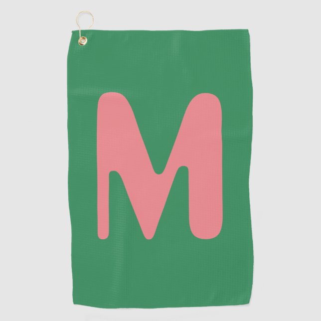 Modern Light Pink Initial Letter | Seaweed Green Golf Towel (Front)