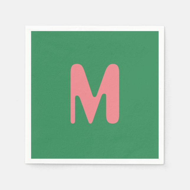 Modern Light Pink Initial Letter | Seaweed Green Napkin (Front)