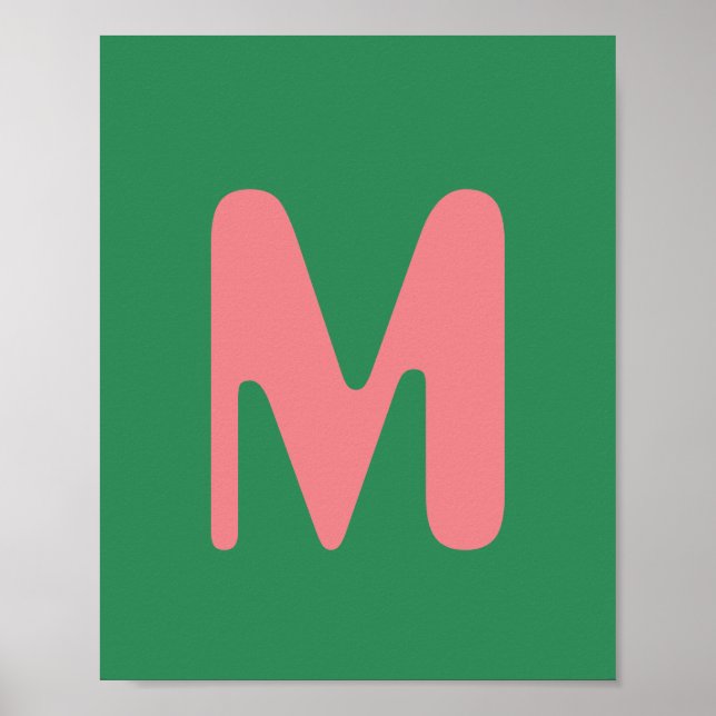 Modern Light Pink Initial Letter | Seaweed Green Poster (Front)