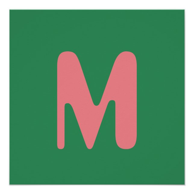 Modern Light Pink Initial Letter | Seaweed Green Poster (Front)