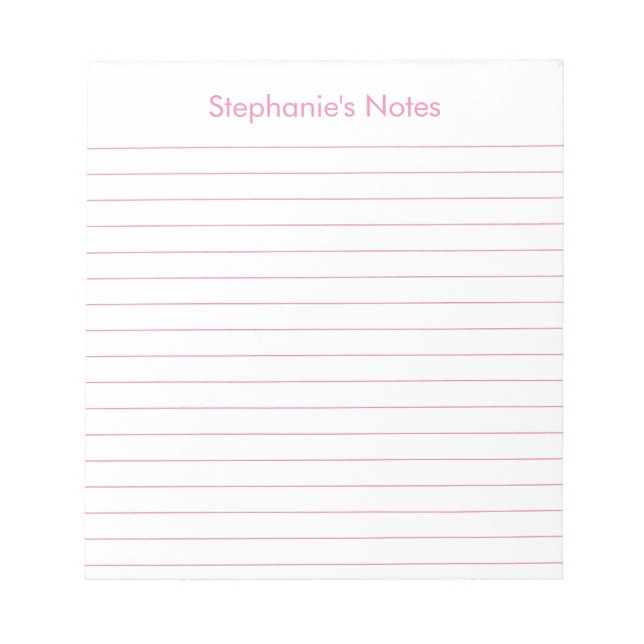 Modern Light Pink Lined Personalized Notepad (Front)
