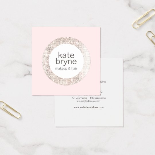 Modern Light Pink Sequin Beauty Salon Square Business Card