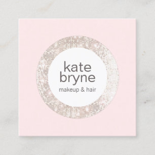 Modern Light Pink Sequin Beauty Salon Square Business Card