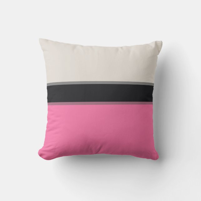Modern Light Pink Silver Grey Black Stripes Cushion (Front)