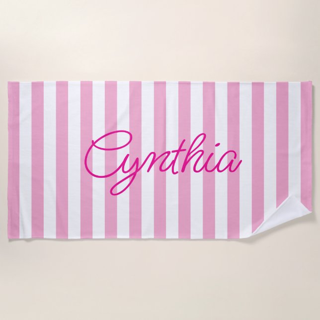 Modern Light Pink Stripe Personalised Beach Towel (Front)