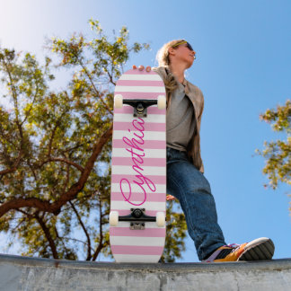 Modern Light Pink Stripe Personalised Skateboard