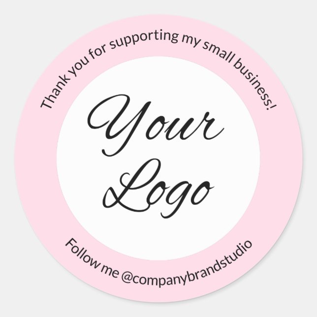 Modern Light Pink Thank You Business Logo Classic Round Sticker (Front)