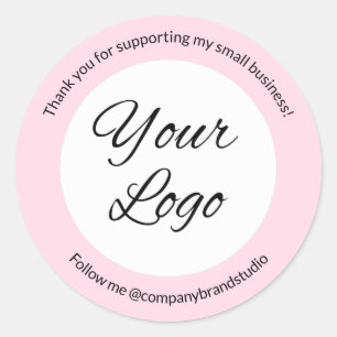 Modern Light Pink Thank You Business Logo Classic Round Sticker