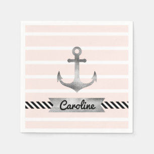 Modern Light Pink Watercolor Anchor Custom Napkin