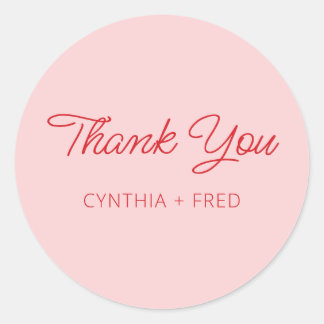 Modern Light Pink with Red Thank You Classic Round Sticker