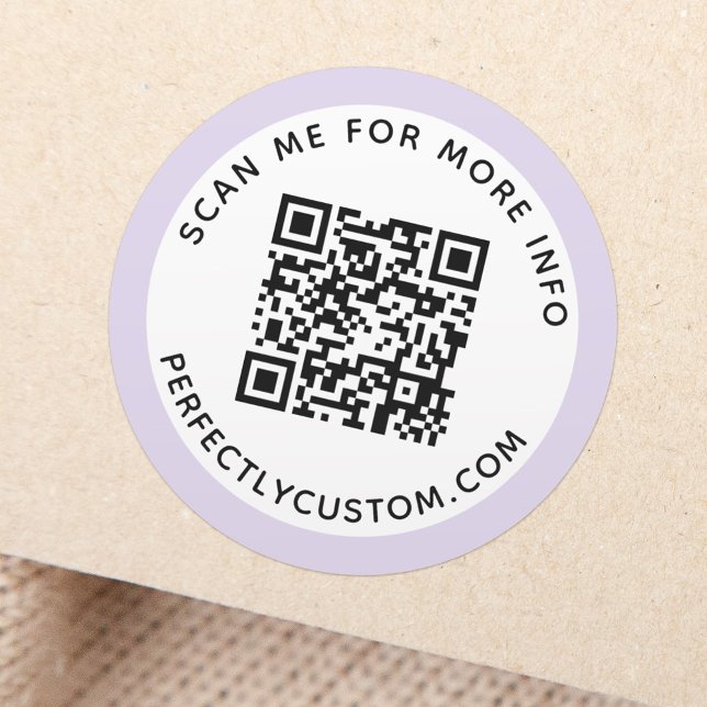 Modern light purple border QR code and text Classic Round Sticker (Creator Uploaded)