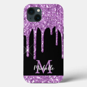 Modern Light Purple Glitter Drips Monogram  Case-Mate iPhone Case