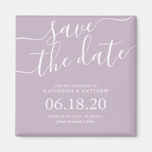 Modern Light Purple Script Wedding Save the Date Magnet