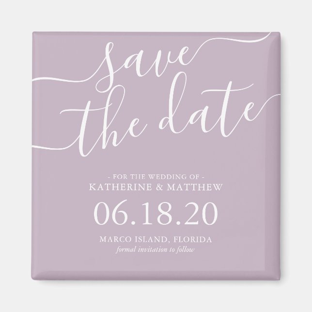 Modern Light Purple Script Wedding Save the Date Magnet (Front)