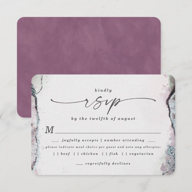 Modern Light Purple Wedding Meal Choice RSVP Card (Front/Back)