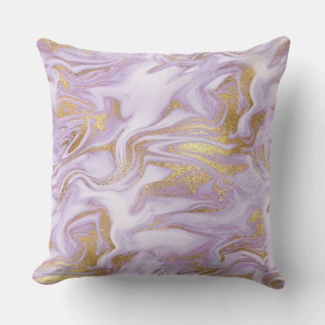 Modern Light Purple, White and Gold Marble Pattern Cushion (Front)