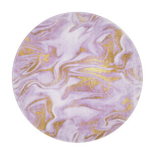 Modern Light Purple, White and Gold Marble Pattern Cutting Board