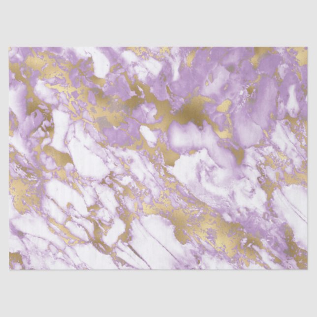 Modern Light Purple, White and Gold Marble Pattern Tissue Paper (Front)