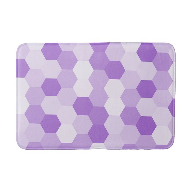 Modern Light Purple White Hexagonal Geometric Bath Mat (Front)