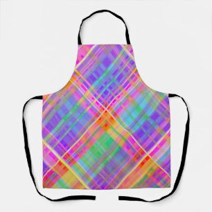 Modern Light Rainbow Color Theme Plaid Apron