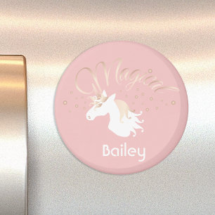 Modern Light Rose Pink White Magical Unicorn Magnet