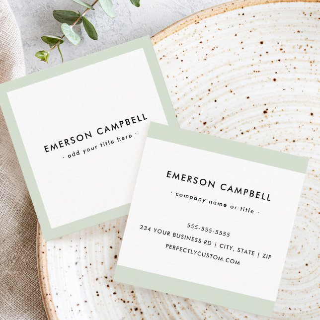 Modern light sage green border professional square business card (Modern light sage green border professional square business card)