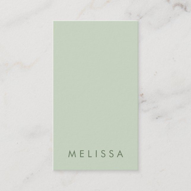 Modern light sage green minimalist vertical business card (Front)