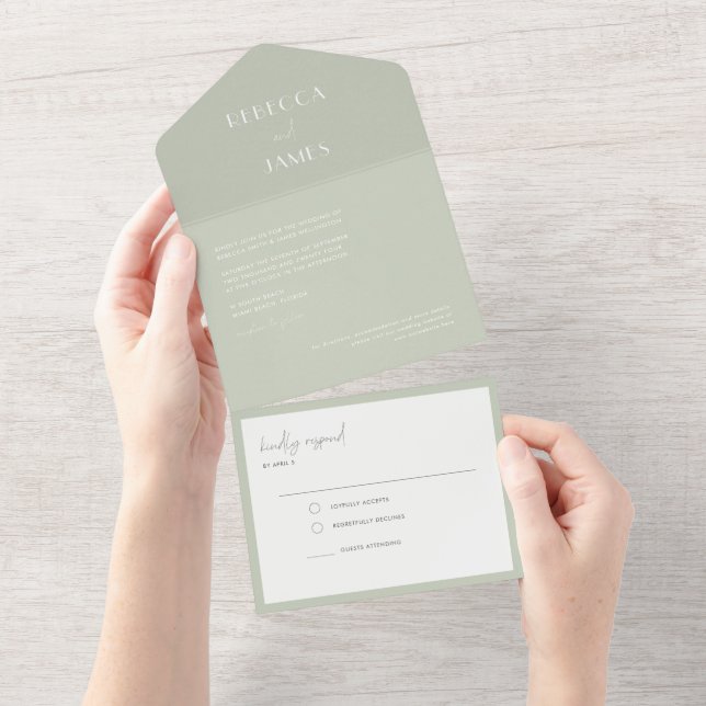 Modern Light Sage Green Seal Send Wedding All In One Invitation (Tearaway)