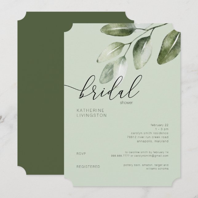 Modern Light Sage Minimalist Bridal Shower  Invitation (Front/Back)