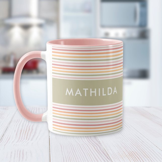 Modern light stripes mug (mug with stripes and name)