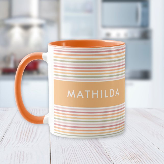 Modern light stripes mug (mug with stripes and name)