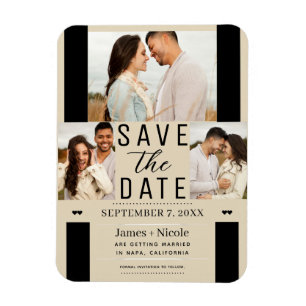 Modern Light Tan Save the Date 3 Photo Wedding Magnet