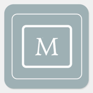 modern light teal monogram square sticker