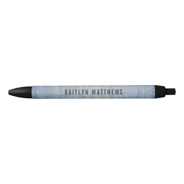 Modern Light Wash Denim Jeans Texture Name Black Ink Pen (Front)