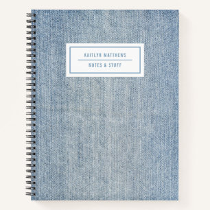 Modern Light Wash Denim Jeans Texture Name Notebook