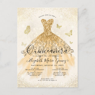 Modern Light Yellow Gold Glitter Gown Quinceanera Postcard