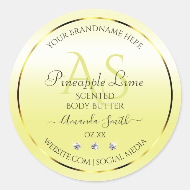 Modern Light Yellow Product Labels Jewels Monogram (Front)