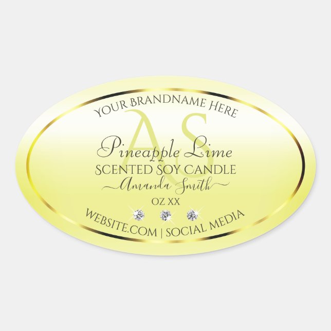 Modern Light Yellow Product Labels Jewels Monogram (Front)