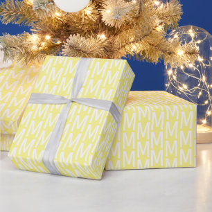 Modern light yellow white custom monogram pattern wrapping paper